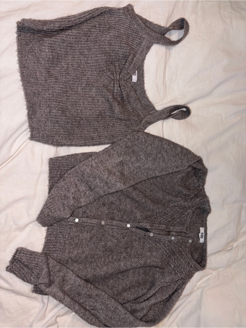 Cozy Gray Knit Tank and Cardigan Set - Women's Sweaters